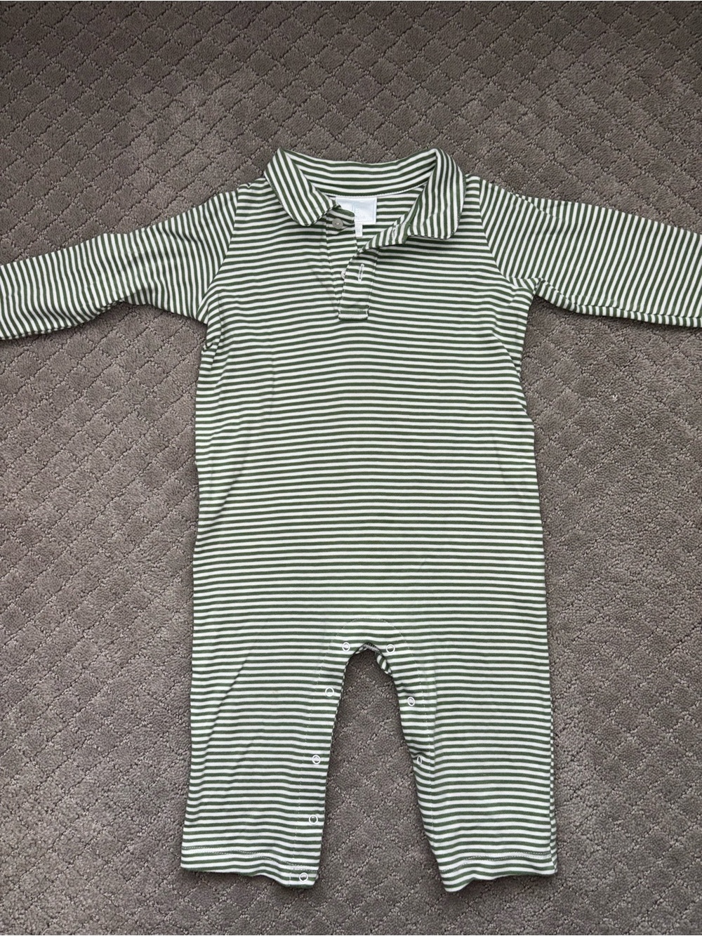 Little English Olive Green and White Striped Romper